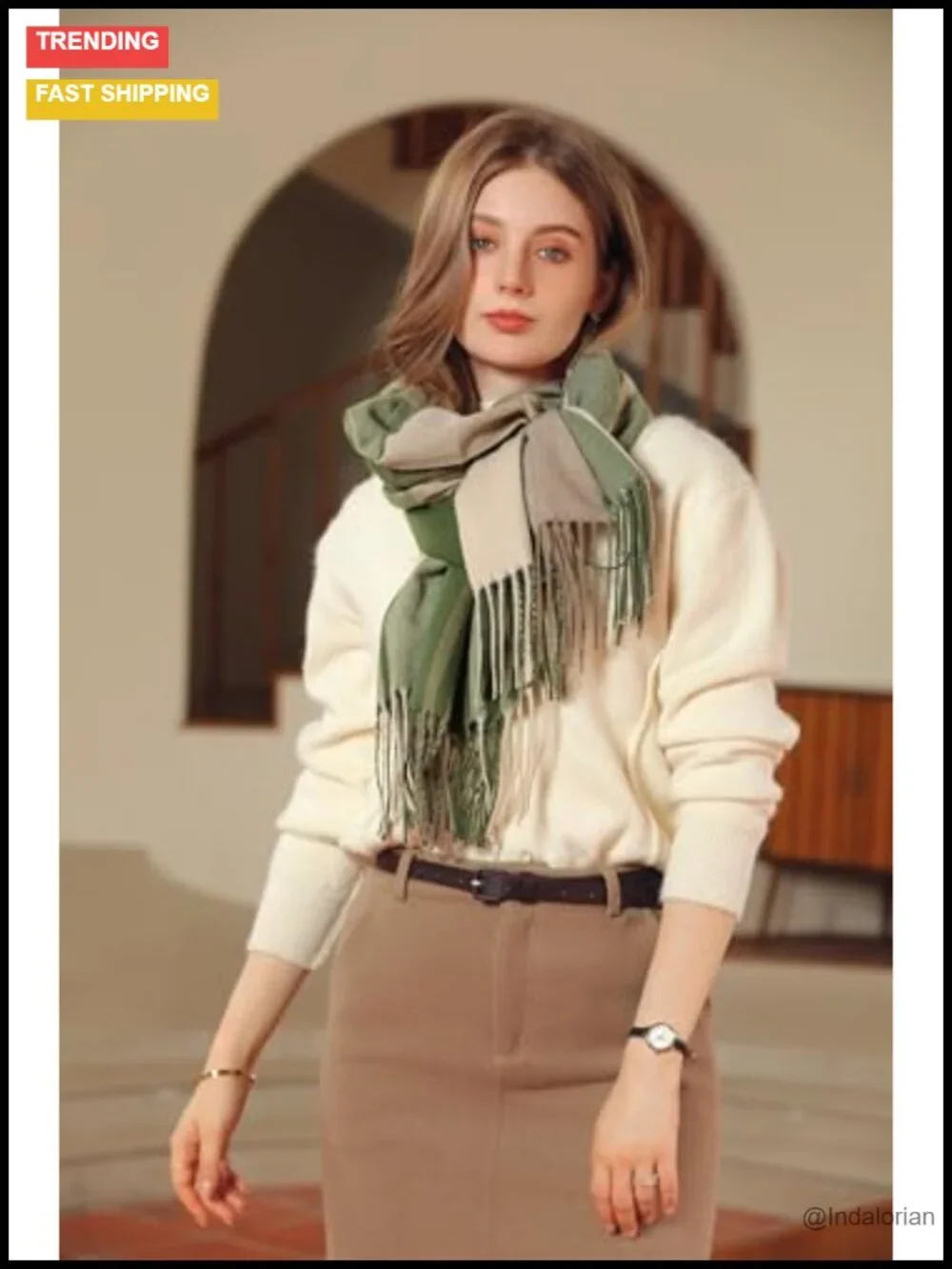 Long Cashmere Like Shawl Winter Warm Knit Large Tassel Plaid Scarf
